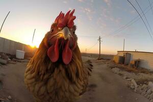 nel il mondo di vermi angolo ampio sguardo a il pollo. generativo di ai foto