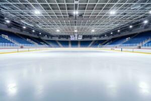 congelato arena un vuoto hockey ghiaccio pista stadio. generativo di ai foto