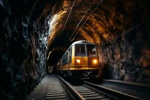 tunnel viaggio treno evidenziazione colore contrasto. generativo di ai foto