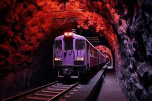 sotterraneo passaggio evidenziato colori nel il tunnel. generativo di ai foto