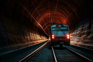 sotterraneo passaggio evidenziato colori nel il tunnel. generativo di ai foto