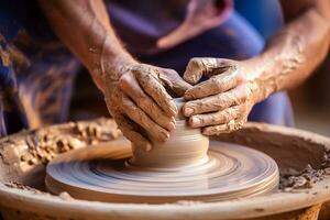 argilla vaso modellare di di vasaio mani. generativo di ai foto