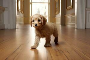 adorabile cucciolo su il pavimento. generativo di ai foto