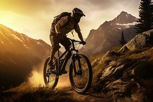 estate montagna bike con un' sportiva. generativo di ai foto