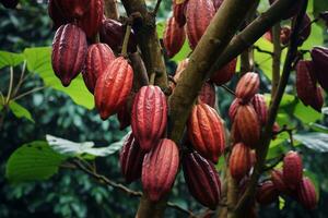 maturo cacao baccelli e sostenibile agricoltura. generativo di ai foto