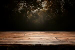 il semplicità di un vuoto di legno tavolo un' visivo esplorazione. generativo di ai foto