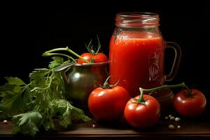 in mostra fresco pomodori nel tradizionale pomodoro salsa. generativo di ai foto