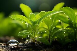 in crescita Stevia pianta con acqua gocce. generativo di ai foto