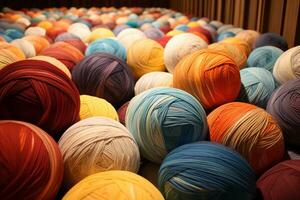 multicolore palle di filato per artigiani. generativo di ai foto
