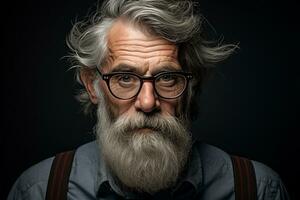 ritratto di anziano uomo nel occhiali, trasudante saggezza e eleganza. generativo di ai foto