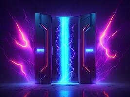 buio astratto futuristico con un' piazza cancello neon foto
