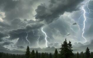 di spessore nero nuvole lampeggiò fulmine nel il cielo foto