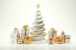 Natale Torre decorazione con Natale regali. bianca minimo Natale creativo concetto. ai generato foto