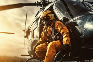 medico primo aiuto elicottero. salvare un' persona. generativo ai foto