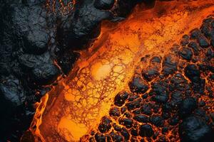 vicino su di un' lava flusso di vulcano. generativo ai foto