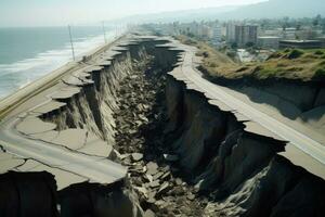 terra screpolatura dopo un terremoto. generativo ai foto