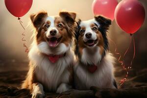 un' cuore sagomato Palloncino porta insieme Due gioioso confine collie amici ai generato foto