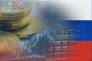 mercato azionario di investimento finanziario, moneta e bandiera della russia o forex per analizzare lo sfondo dei dati di tendenza delle attività di finanza di profitto. foto