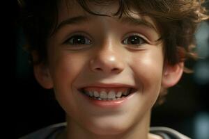 ritratto di un' carino sorridente poco ragazzo. avvicinamento. ai generato professionista foto