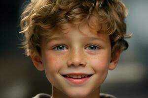 ritratto di un' carino sorridente poco ragazzo. avvicinamento. ai generato professionista foto