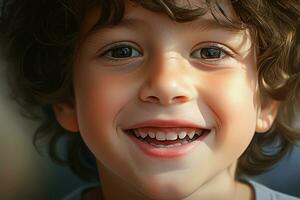 ritratto di un' carino sorridente poco ragazzo. avvicinamento. ai generato professionista foto