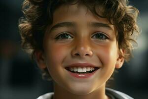 ritratto di un' carino sorridente poco ragazzo. avvicinamento. ai generato professionista foto