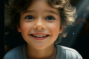ritratto di un' carino sorridente poco ragazzo. avvicinamento. ai generato professionista foto