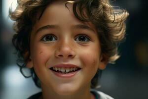 ritratto di un' carino sorridente poco ragazzo. avvicinamento. ai generato professionista foto