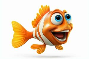 3d reso illustrazione di cartone animato personaggio di pesce rosso con contento espressione. ai generato professionista foto