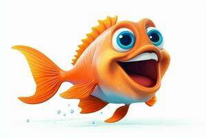 3d reso illustrazione di cartone animato personaggio di pesce rosso con contento espressione. ai generato professionista foto