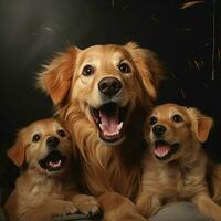 gruppo di d'oro cane da riporto cani su nero sfondo. studio sparo. ai generato professionista foto