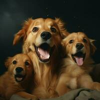 gruppo di d'oro cane da riporto cani su nero sfondo. studio sparo. ai generato professionista foto