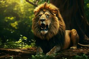 ritratto di un' grande maschio Leone nel il giungla. selvaggio animale. ai generato professionista foto