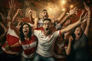 eccitato Marocco calcio fan applauso per loro squadra durante un' gioco a stadio. ai generato professionista foto