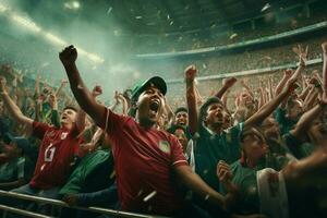 eccitato bangladesh calcio fan applauso per loro squadra durante un' gioco a stadio. ai generato professionista foto