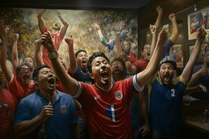 eccitato Costa Rica calcio fan applauso per loro squadra durante un' gioco a stadio. ai generato professionista foto