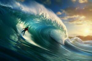 surfer equitazione un' onda. fare surf concetto. ai generato professionista foto