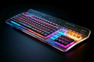 computer tastiera con colorato neon luci su buio sfondo. 3d resa. ai generato professionista foto