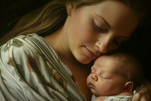 madre con sua neonato bambino, maternità concetto. ai generato professionista foto