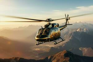 elicottero nel volo al di sopra di il montagne. 3d resa. ai generato professionista foto