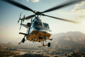 elicottero nel volo al di sopra di il montagne. 3d resa. ai generato professionista foto