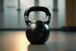 kettlebell nel un' fitness camera. kettlebell su il pavimento. sport attrezzatura. fitness concetto. ai generato professionista foto