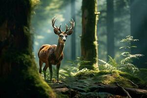 maestoso rosso cervo cervo nel il foresta. bellissimo selvaggio cervo nel il foresta. natura scena a partire dal natura. ai generato professionista foto