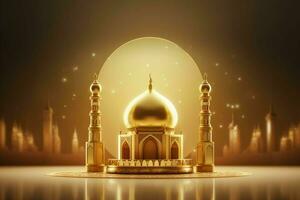 3d illustrazione di eid mubarak sfondo con moschea e d'oro lanterne. ai generato professionista foto