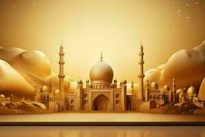 3d illustrazione di eid mubarak sfondo con moschea e d'oro lanterne. ai generato professionista foto