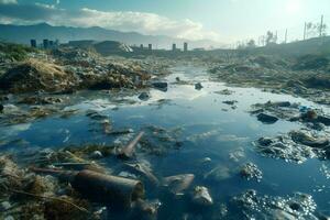 industriale Fumo crescente a partire dal il camini di un olio raffineria. inquinamento di il ambiente. globale riscaldamento concetto. ai generato professionista foto