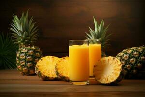 bicchiere di ananas succo su di legno sfondo. salutare bere. ai generato professionista foto