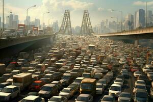 aereo Visualizza di traffico marmellata su il strada nel shanghai, Cina . ai generato professionista foto