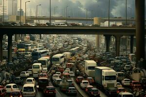 aereo Visualizza di traffico marmellata su il strada nel shanghai, Cina . ai generato professionista foto