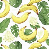 banane e le foglie su bianca sfondo design. ai generato foto